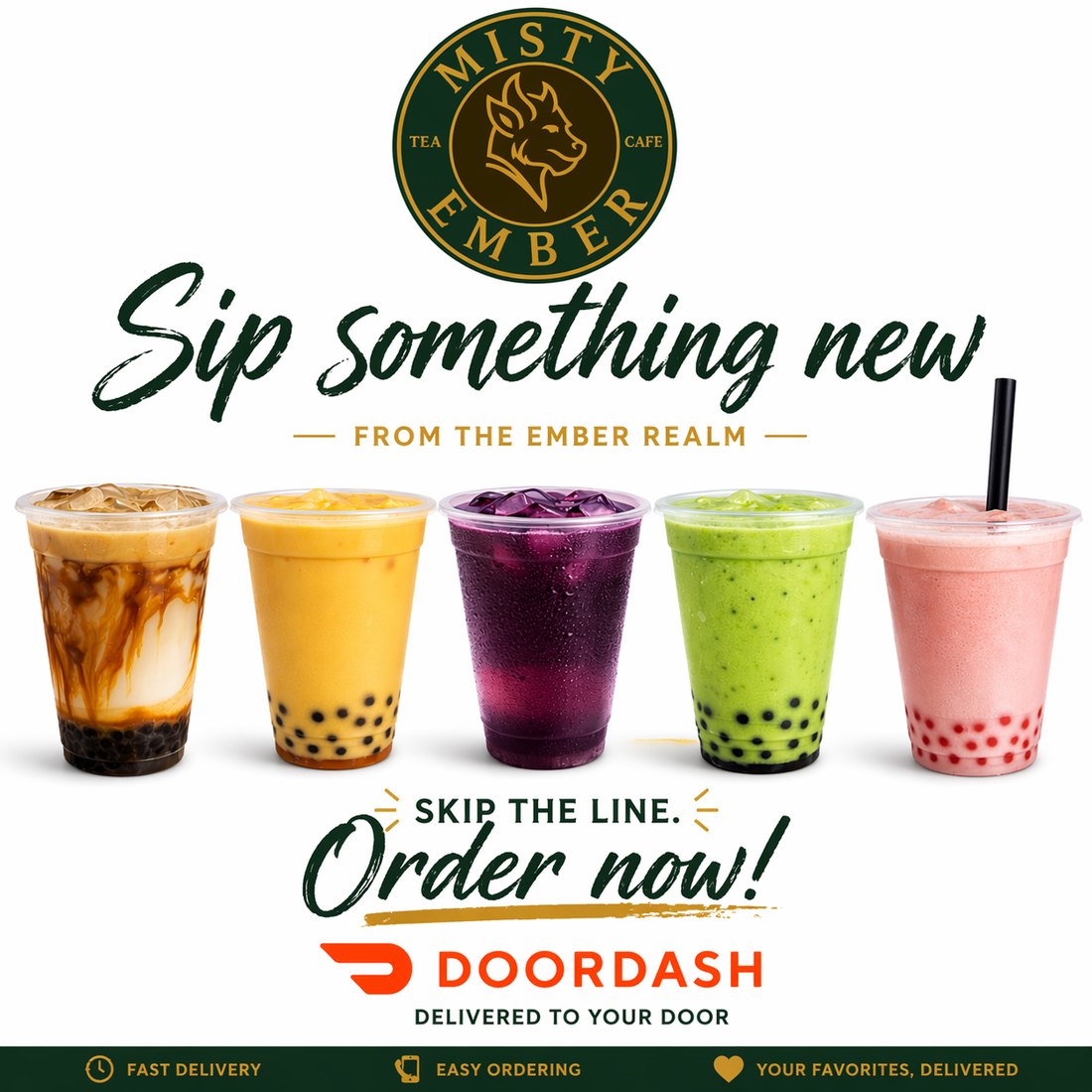 Five Misty Ember iced drinks ready to order online